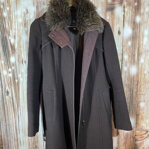 BURBERRY BLUE LABEL Japan Fur Collar Long Brown Coat W/Belt Sz 38 ODK 01403-46